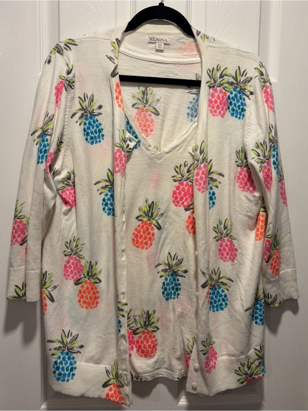 Merona White Cardigan & Tank Set with Pink, Blue, Orange Pineapple Print